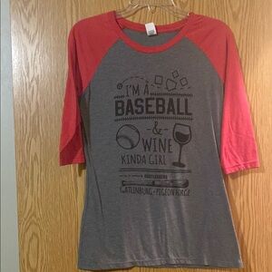 Baseball & Wine Graphic Tee - Red and Gray